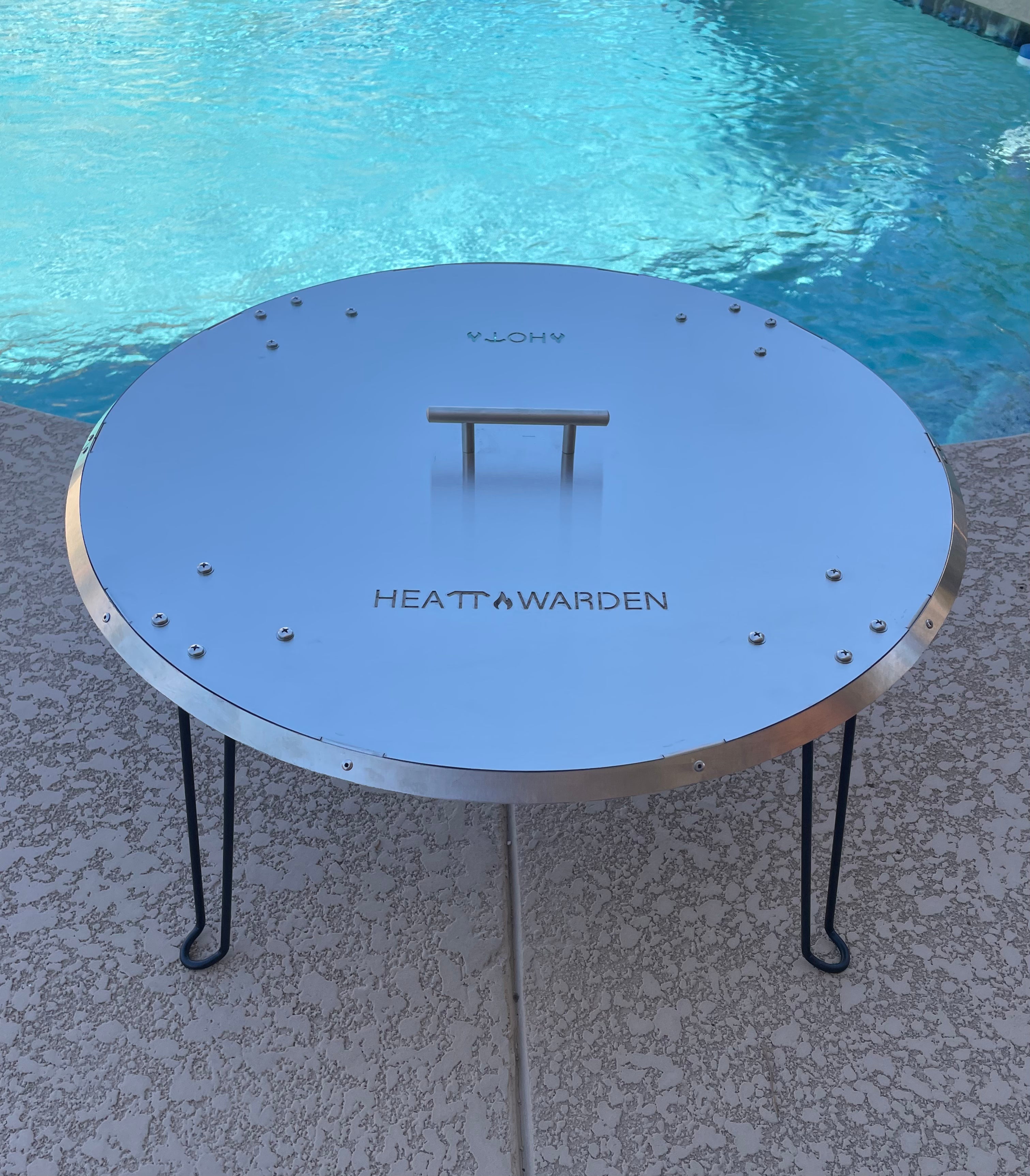 NOW AVAILABLE! NEW! Heat Warden®️ USA Quality 26" ROUND Heat Deflector with 12" Foldable Legs. (See menu above for Specs.)