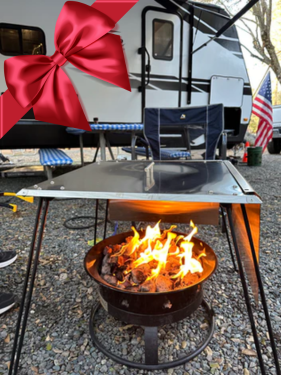 Camping Heat Warden®️USA QUALITY 24"x 24" Camping Square Heat Deflector with 24" Foldable Legs. (See menu above for Specs.) ESTIMATED SHIP DATE 12/23