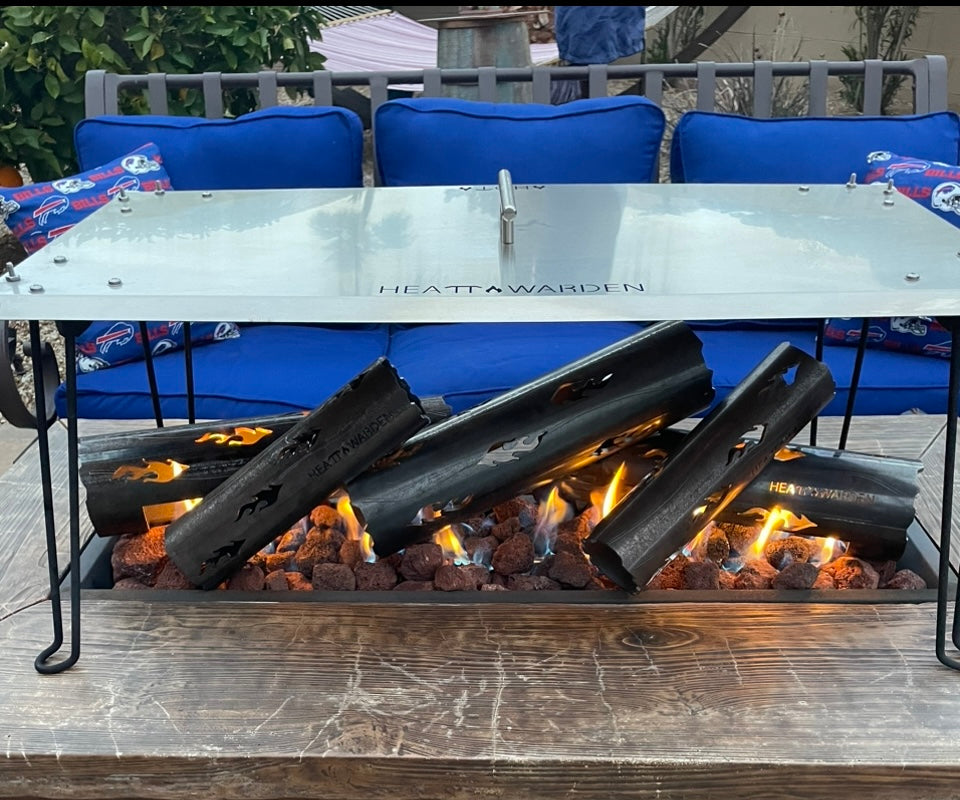 “NEW” Heat Warden® Premium American Steel 5 Log Set (3 Large & 2 Small). For Large/Longer Fire Pits and Fireplaces.