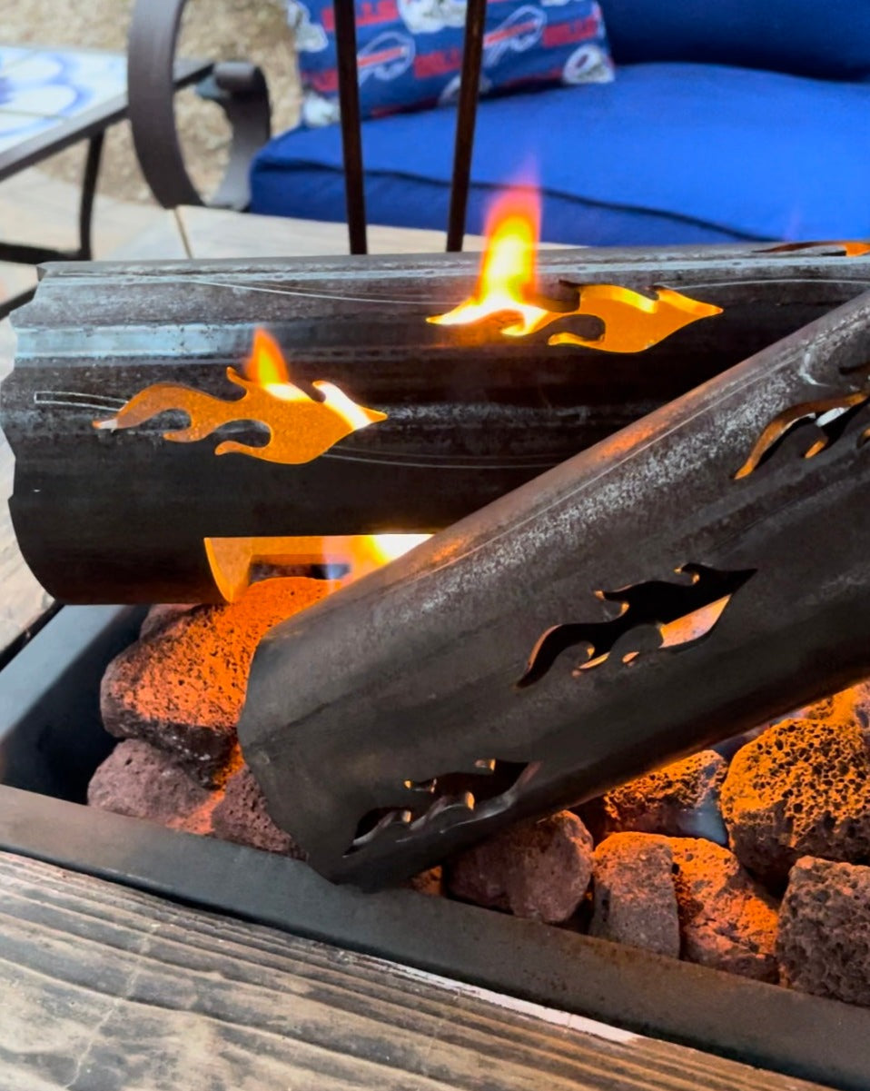“NEW” Heat Warden® Premium American Steel Log Set. 90% MORE HEAT than fire glass or lava rock alone and LESS EXPENSIVE.