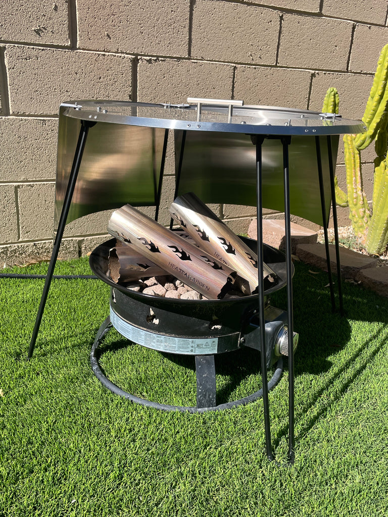 Heat Warden® ROUND Campers Edition Bundle Savings! <br> PREMIUM Camping Heat Deflector (24" Legs) + 2 Side Shields.