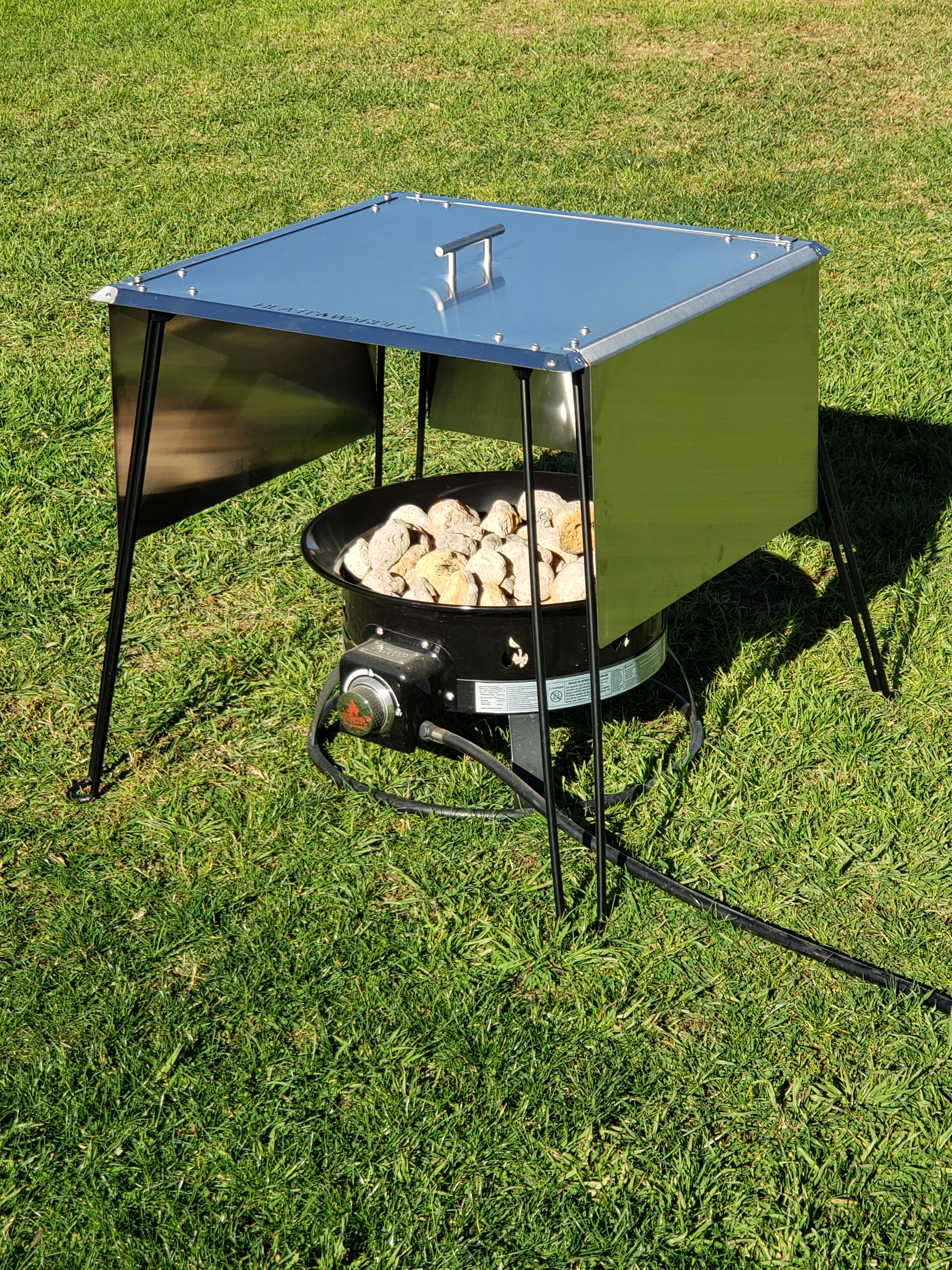 Heat Warden® Campers Edition Bundle Savings! <br> PREMIUM Camping Heat Deflector (24" Legs) + 3 Side Shields. Save $30 Bought Together!