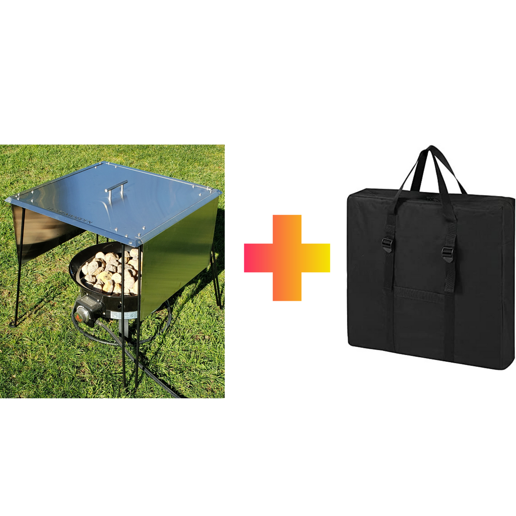 The Ultimate Camper Bundle Premium Camping Heat Warden Campers Edition Heat Deflector with 24" legs + (3) Side Shields + Travel & Storage Case