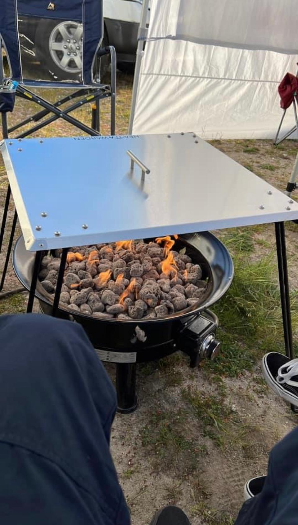 A “MUST HAVE” for Camping. Heat Warden® USA QUALITY 24"x 24" Camping Square Heat Deflector with 24" Foldable Legs. (See menu above for Specs.)